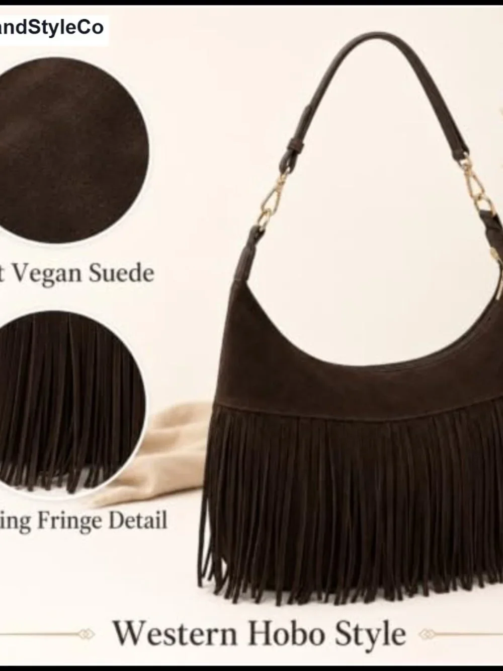 Fringe Hobo Bag Shoulder Crossbody Vegan Suede Tassel Purse Women